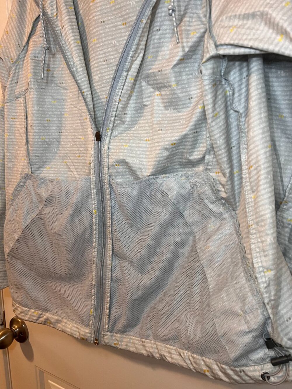 Columbia Switchback Rain Jacket Hooded Windbreaker Gray Yellow Stripe Women's L - Picture 6 of 13